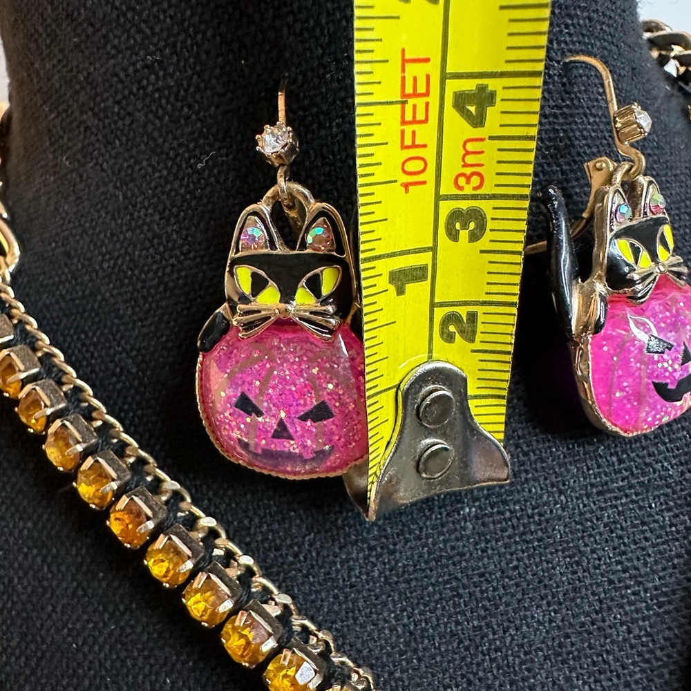 Happy Halloween Betsey Johnson Gold-tone Pumpkin with Black Witch Cat Set - Picture 15 of 16